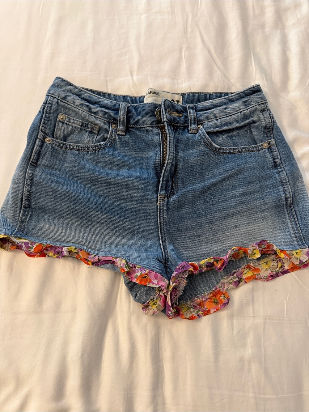 Denim Women’s Shorts with Floral Trim - Blue
